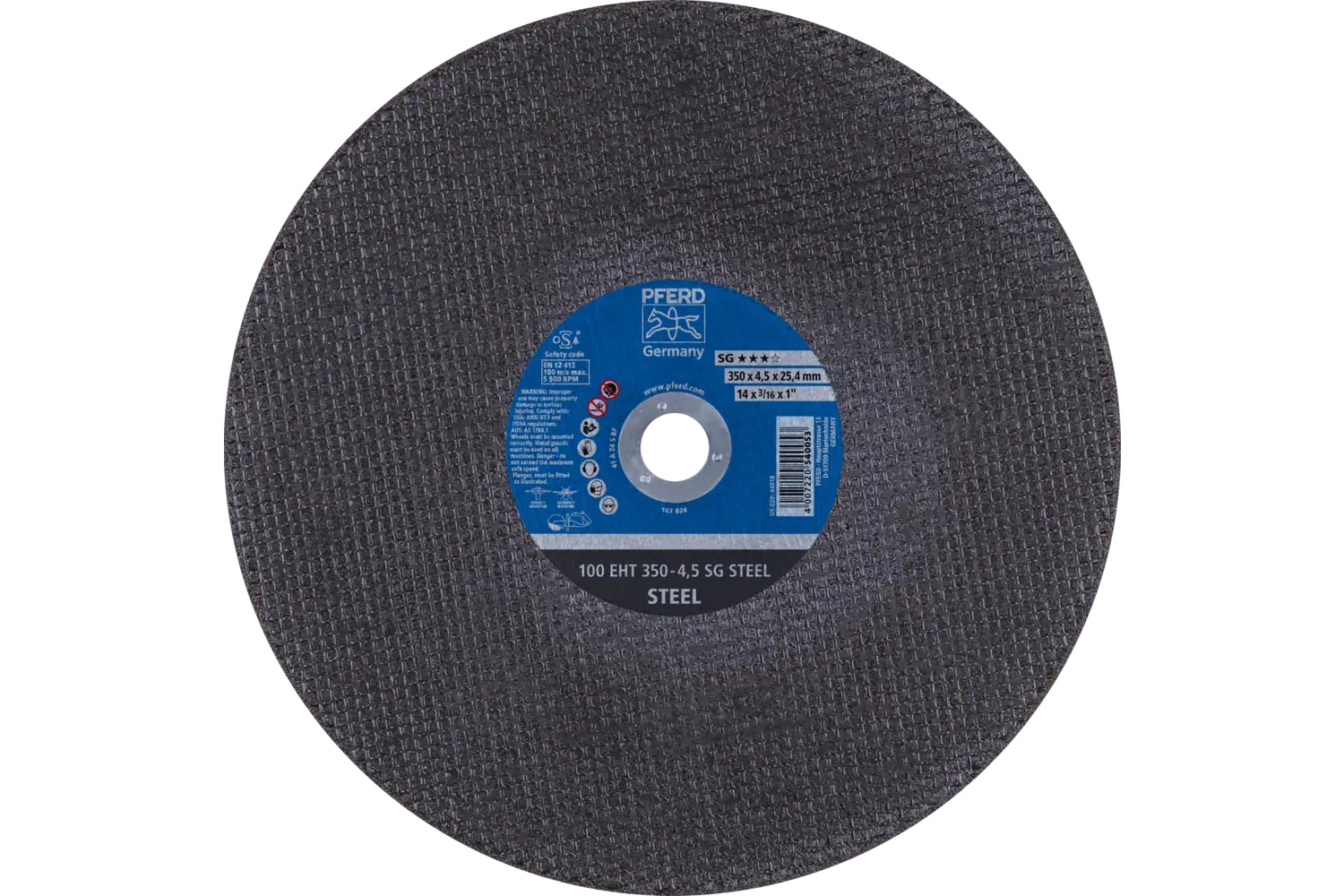 Picture of Pferd Portable Cut-Off Wheel, 14" X 1/8 X 1, Sg Steel, T1, Aluminum Oxide